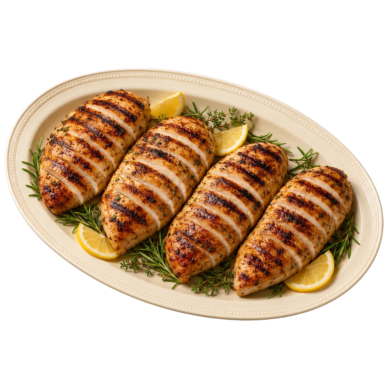 Grilled chicken fillets with char marks