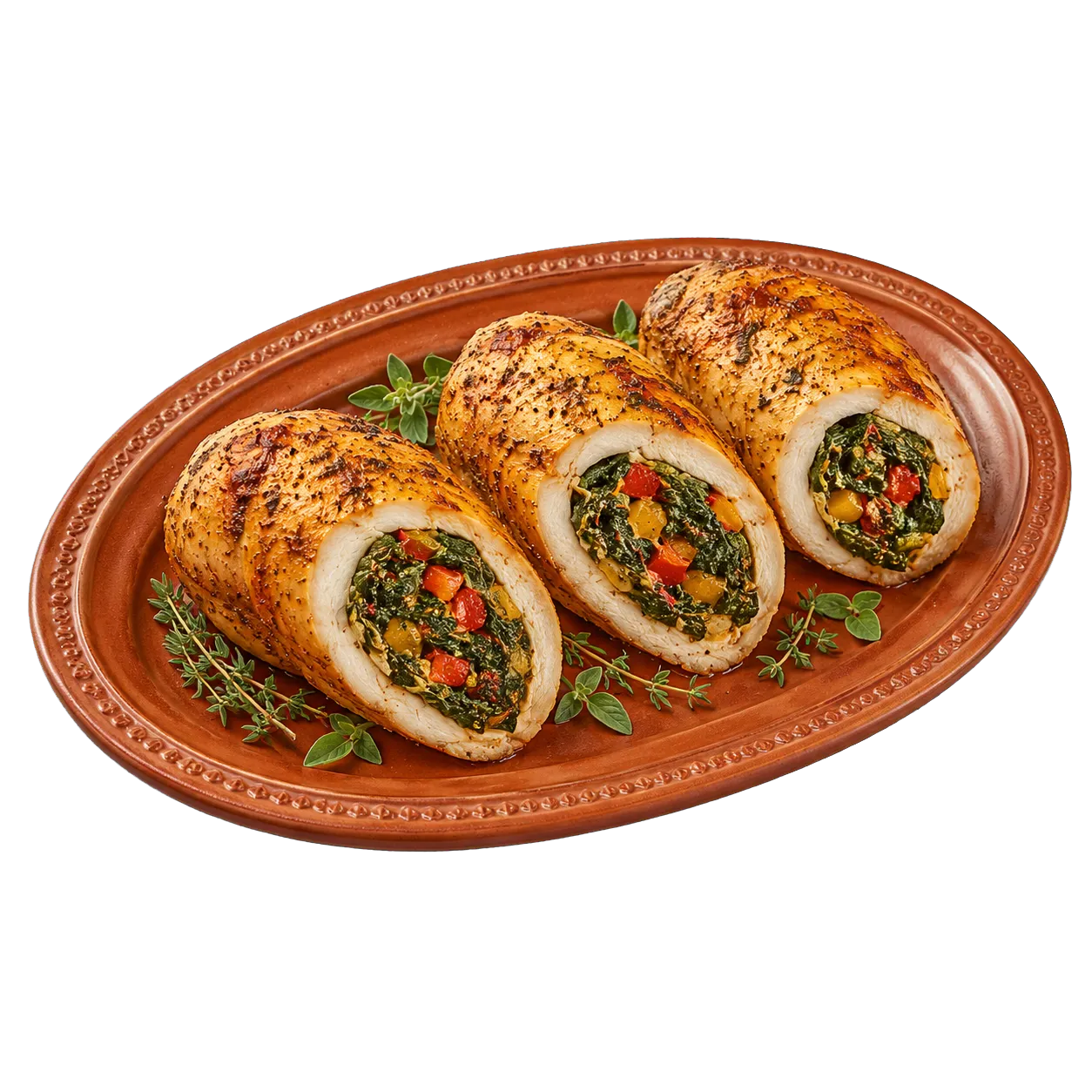 Roasted stuffed chicken roulades