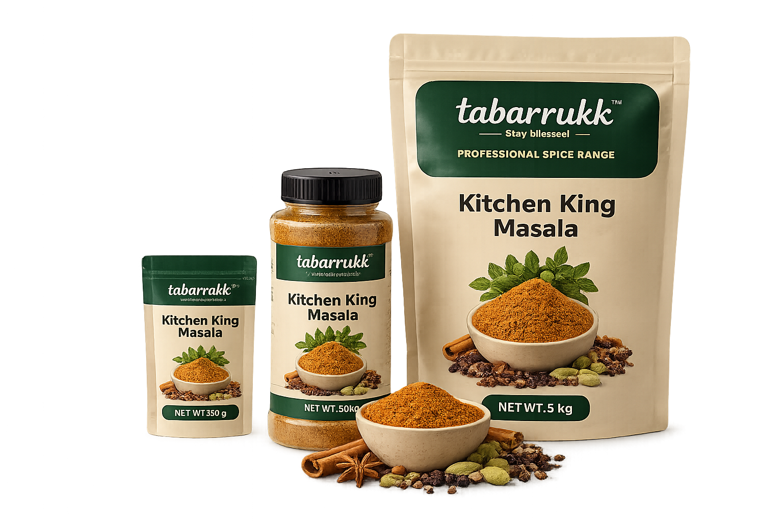 Kitchen King Masala realistic Tabarrukk transparent packaging range