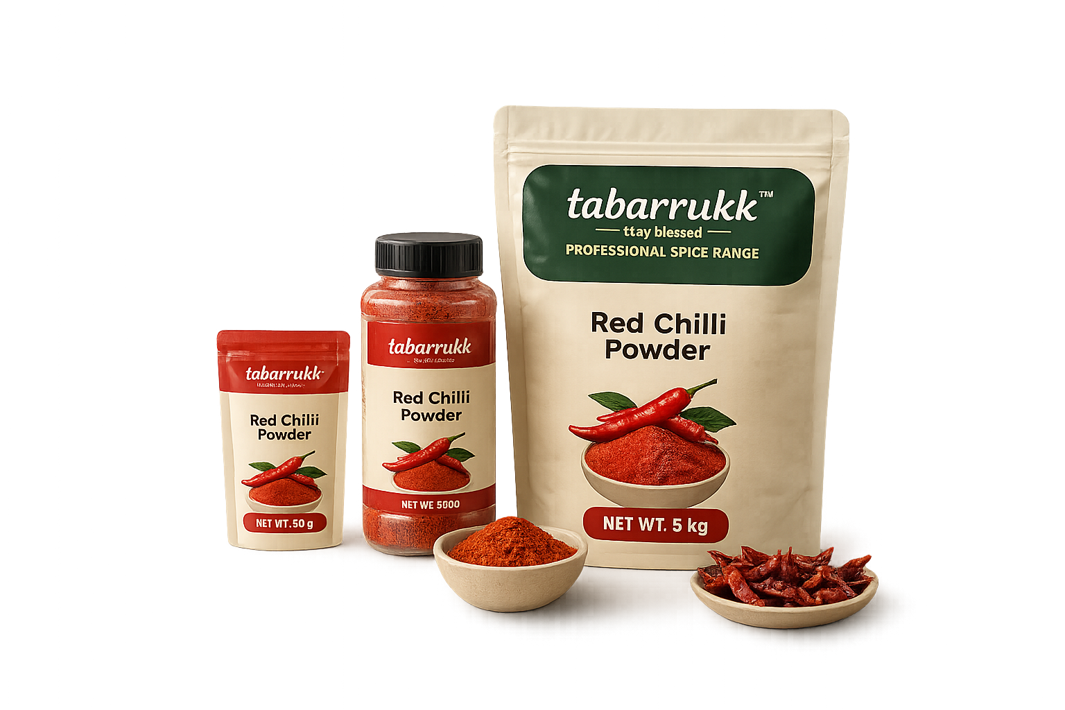 Red Chilli Powder realistic Tabarrukk transparent packaging range