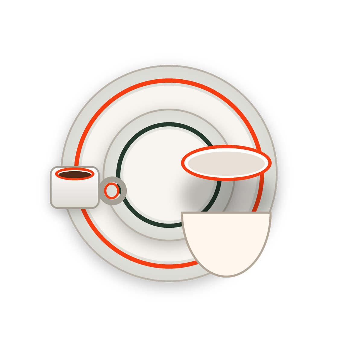 Dinnerware place setting with plates bowl and cup