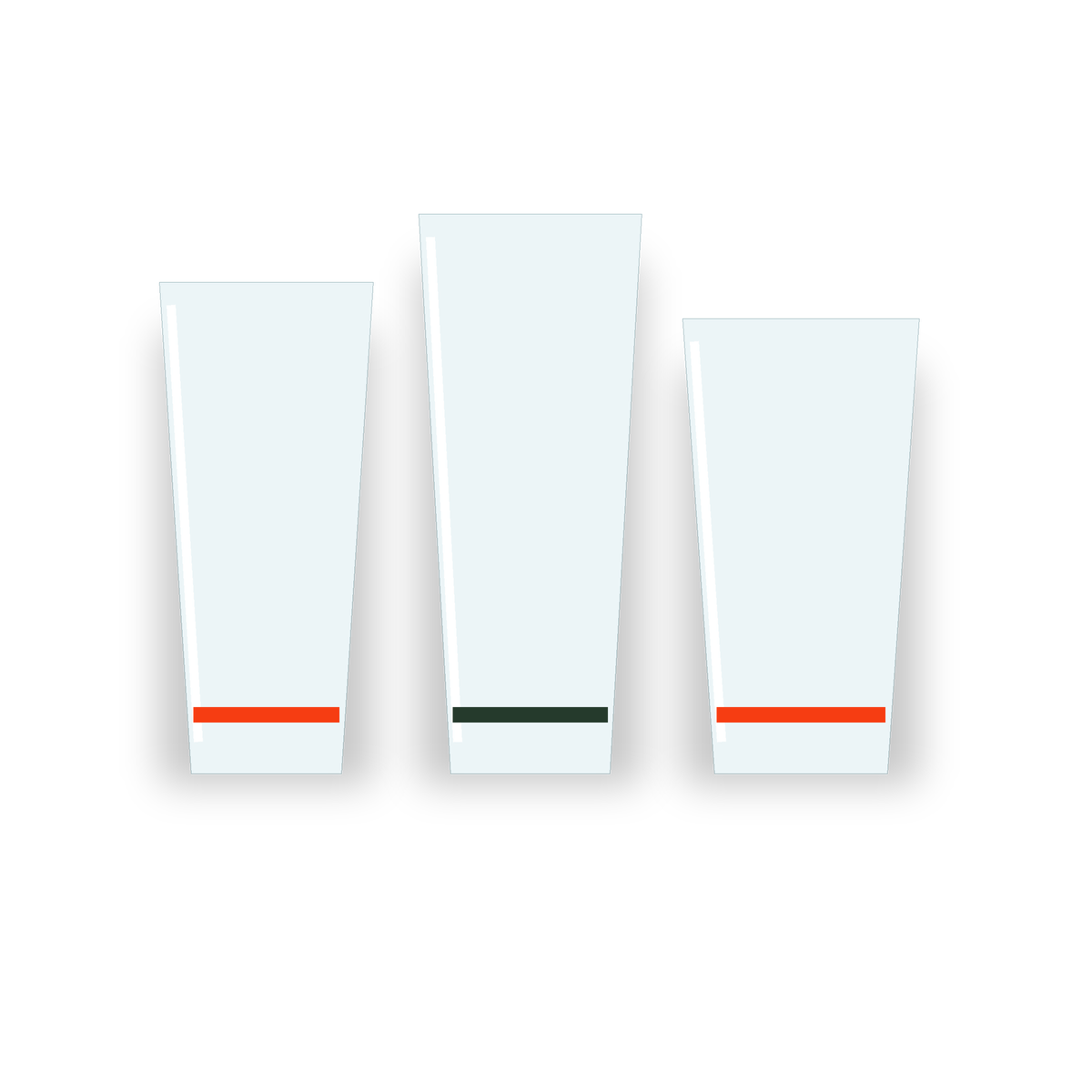 Assorted modern café drinking glasses