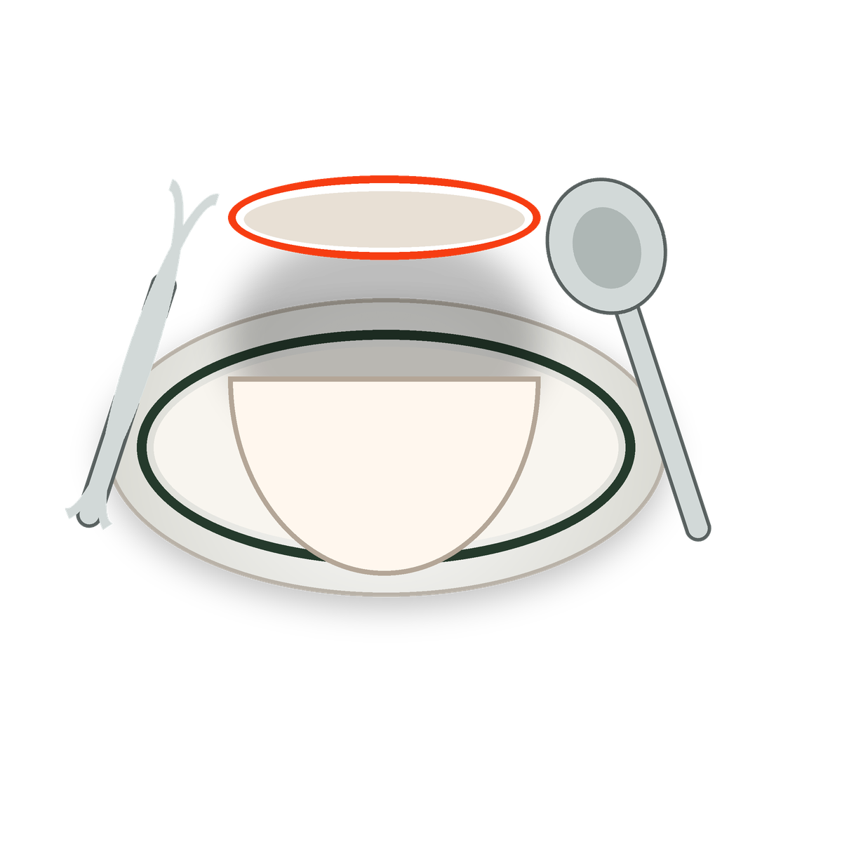 Serveware arrangement with serving bowl platter and utensils