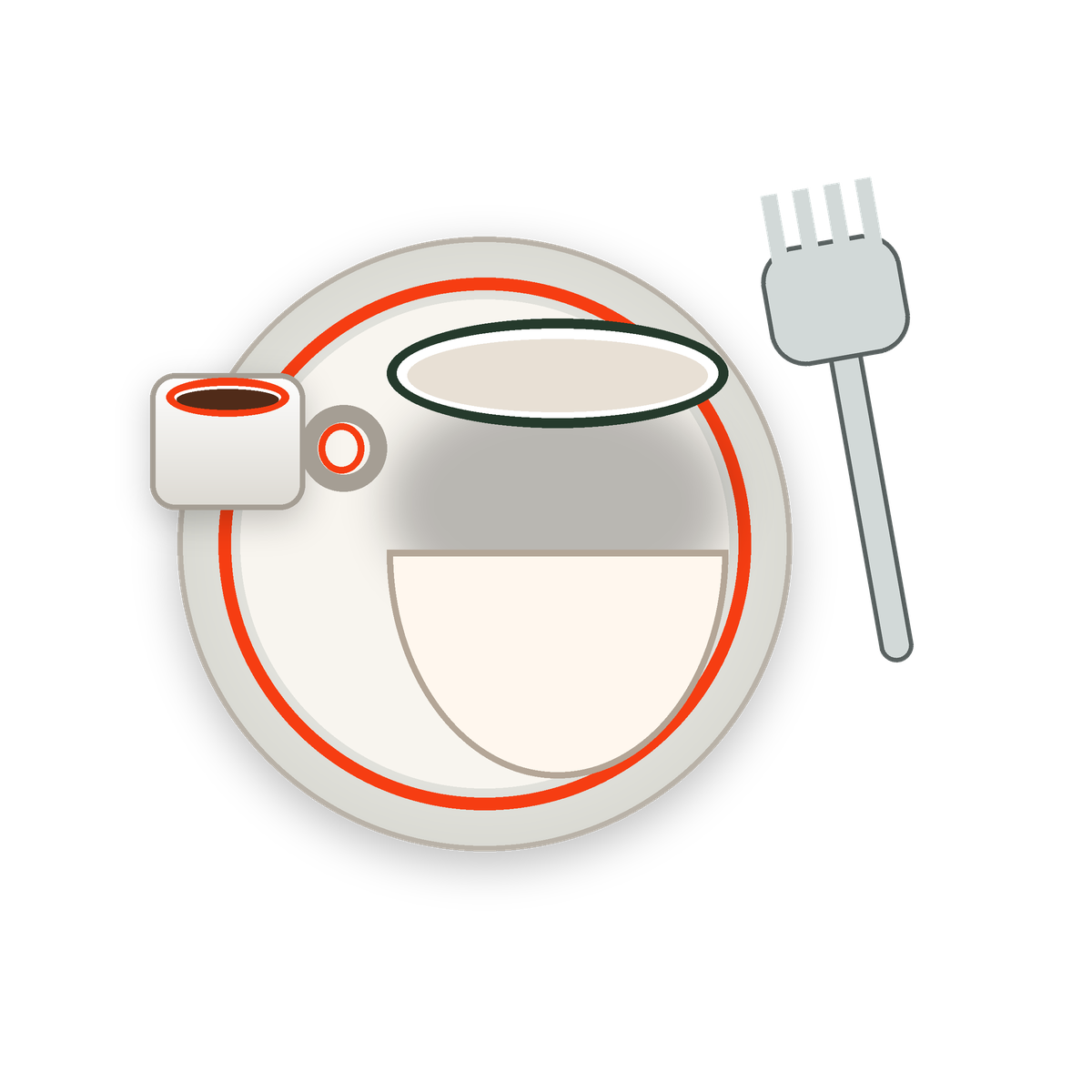 Coordinated tableware with plate bowl cup and fork