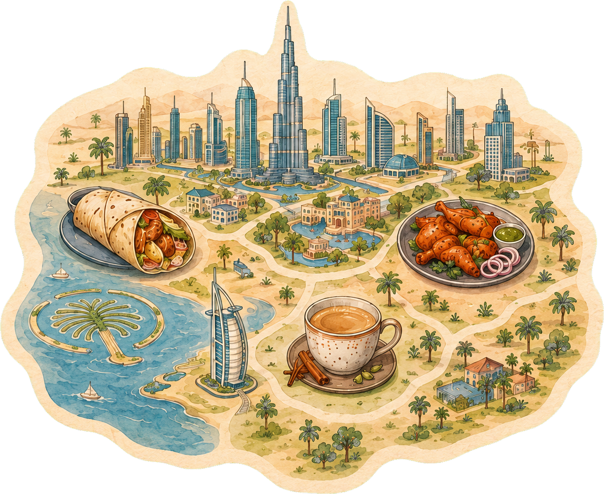 Dubai catering service map illustration