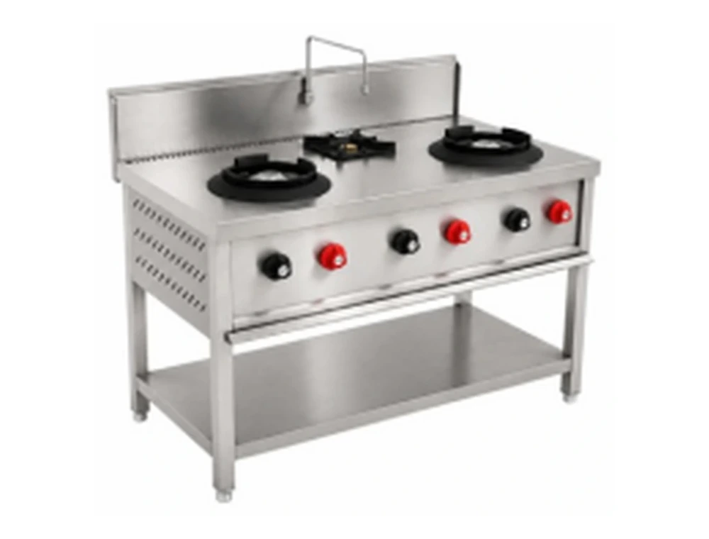 Three burner Chinese range in stainless steel