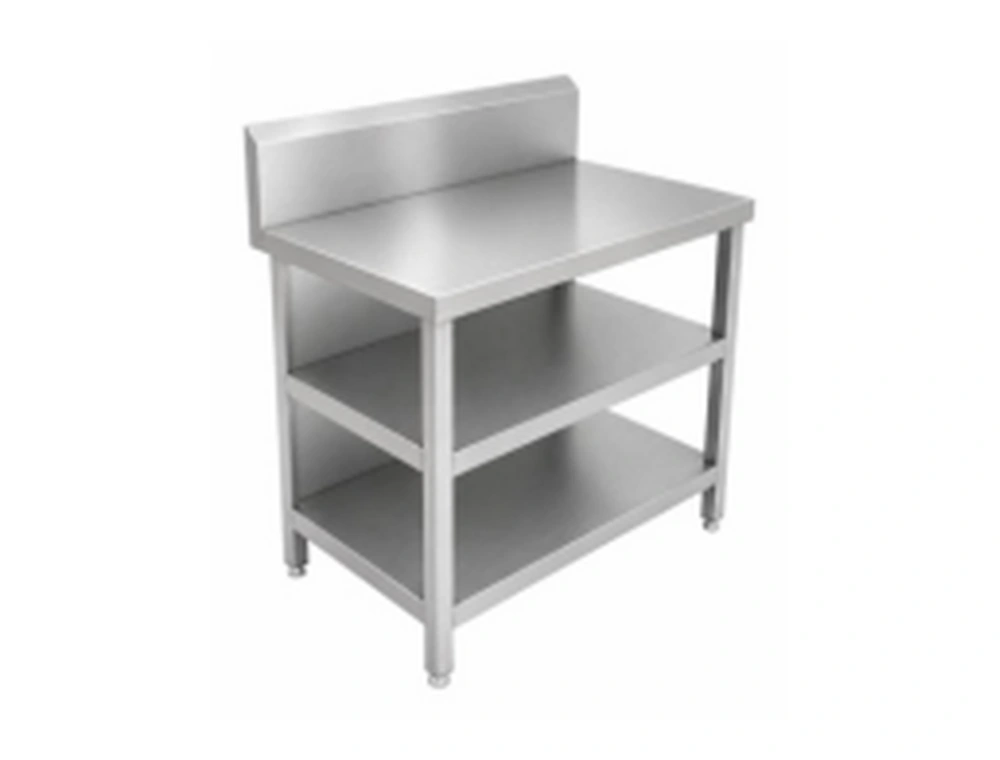 Stainless-steel work table with storage shelves